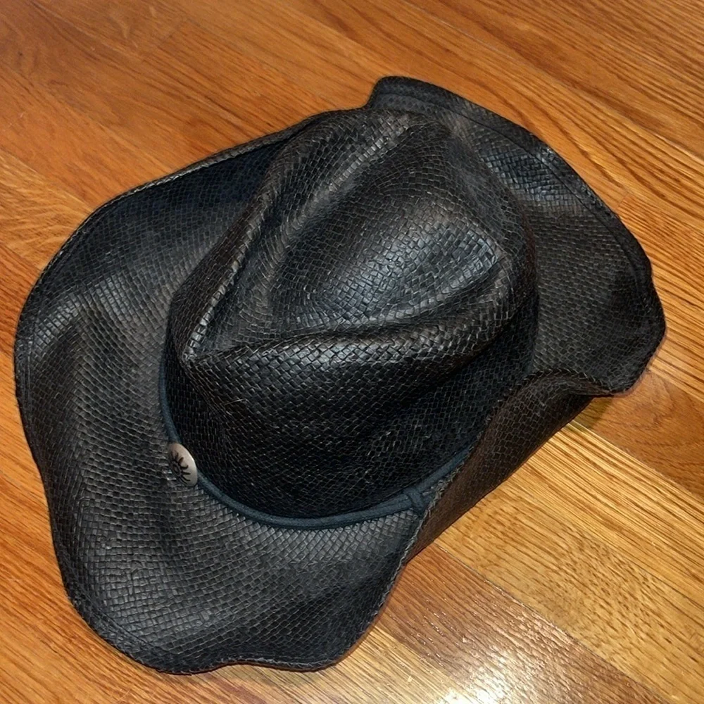 Scala Western Hat in black natural fiber size sm / med with chin strap